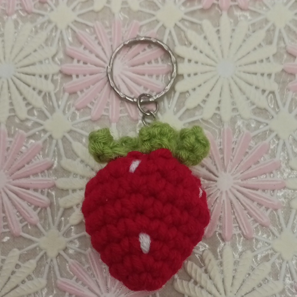 Charming Red Strawberry Crochet Keychain